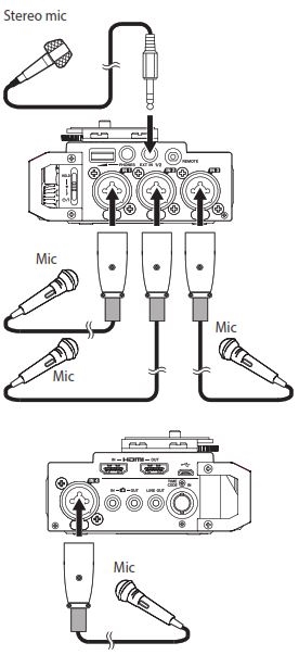 Схема подключения микрофонов TASCAM DR-701D Схема подключения микрофонов TASCAM DR-701D